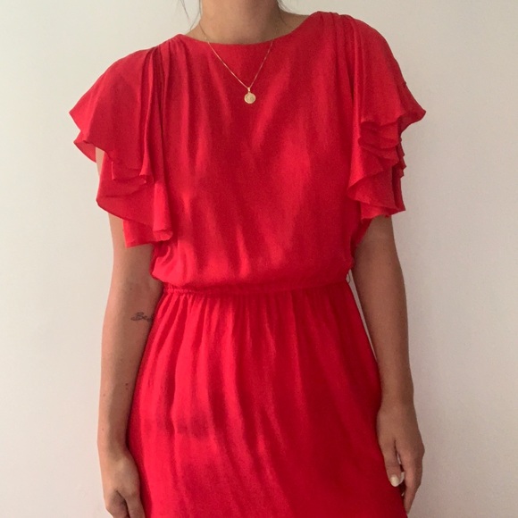 Vintage Dresses & Skirts - VINTAGE RED SILK DRESS